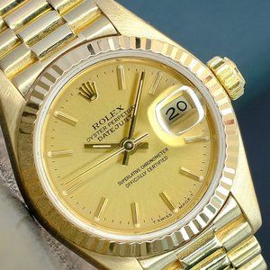 ROLEX DATEJUST LADIES 18K SOLID YELLOW GOLD PRESIDENT WATCH PINK DIAL 69178